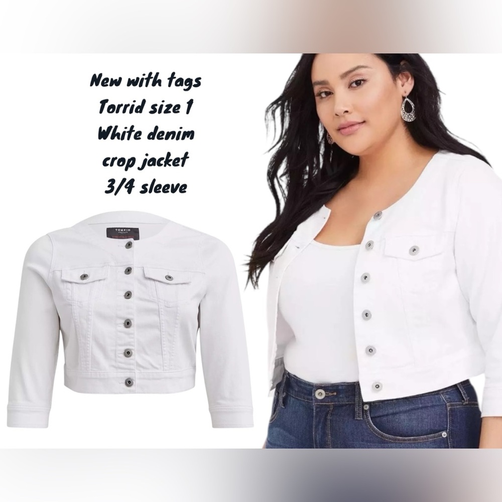 Torrid White Cropped Jean denim Jacket Classic Style 14/16 1x XL